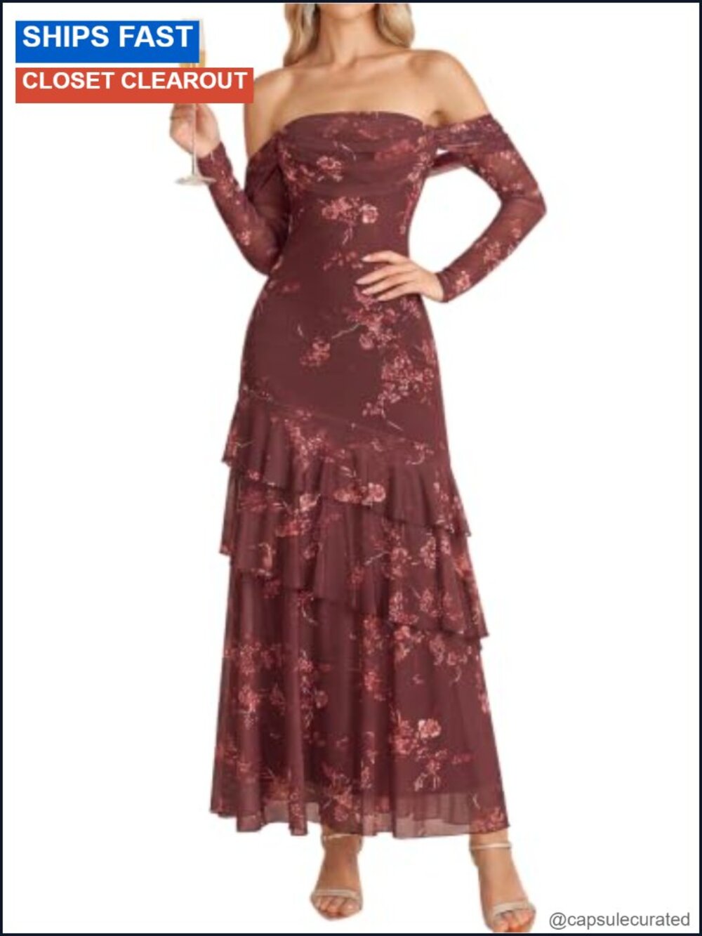 Off Shoulder Long Sleeve Maxi Dress Formal Wedding Guest Bodycon